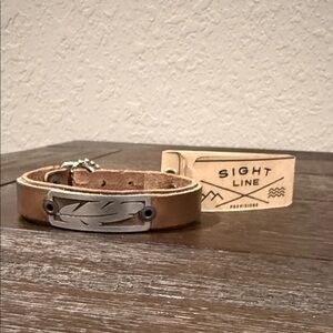 Sight line provisions FEATHER skinny Brown Leather Bracelet with Silver Accent